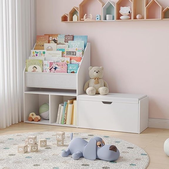 Kids Bookshelf with Reading Nook and Storage Bench