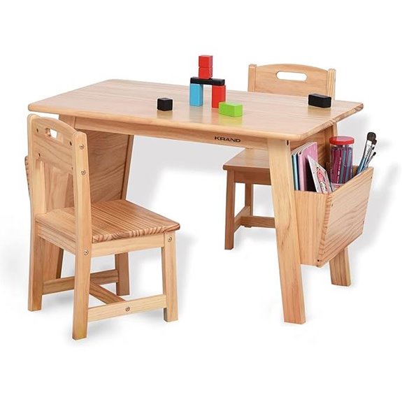 Kids Solid Wood Table and 2 Chair Set with Storage