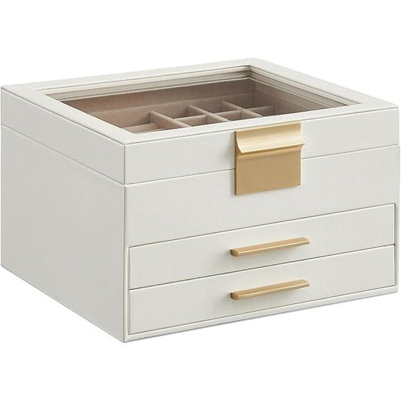 SONGMICS Jewelry Organizer with Glass Lid and Drawers