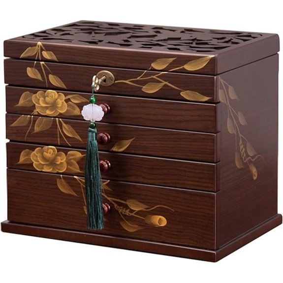 Hand-drawn Rose Wooden Jewelry Box with Lock