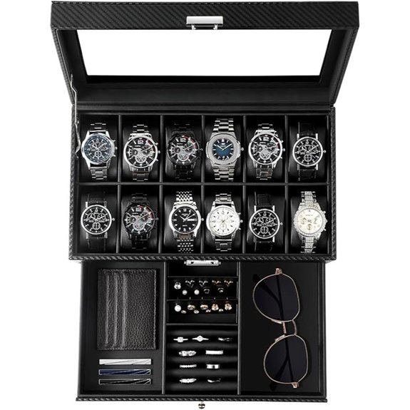 GUKA 12-Slot Leather Watch Box with Glass Lid