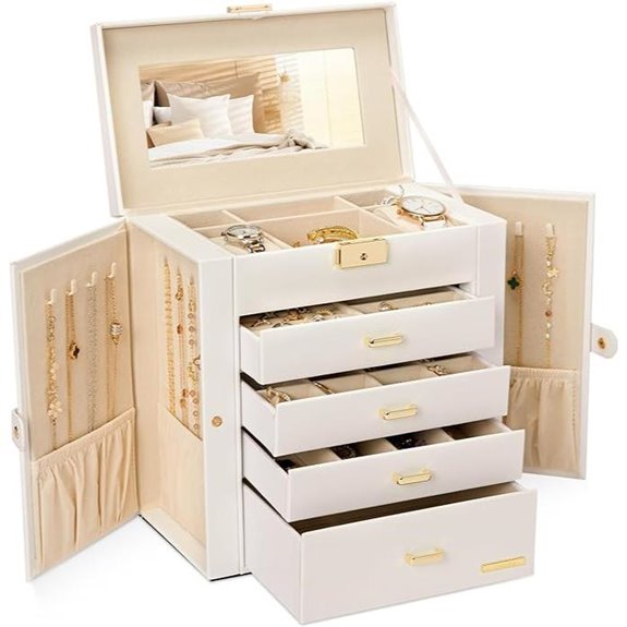 Homde Leather Jewelry Box with Mirror and Lock