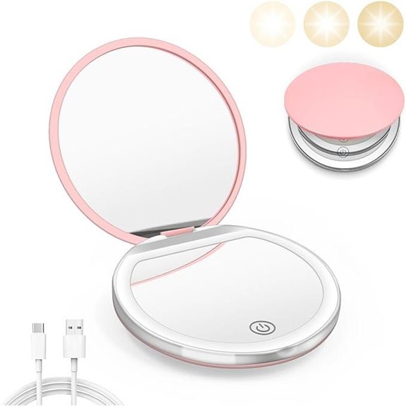 LED Pocket Mirror with Light and Magnification