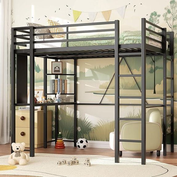 Shintenchi Twin Loft Bed with Desk and Shelves