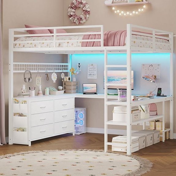 ADORNEVE Full Loft Bed with Desk & Storage