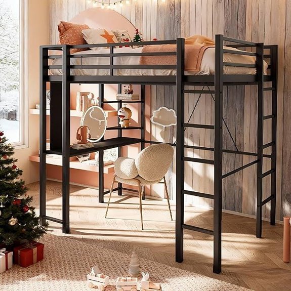 SUNLEI Full Metal Loft Bed with Desk and Ladders