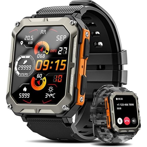 Military Smartwatch for Men with Heart Rate & Waterproof