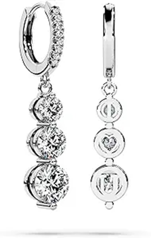 Moissanite Three-Stone Sterling Silver Drop Earrings