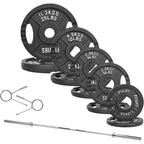 Fitvids Olympic Cast Iron Weight Plates & Barbell Set
