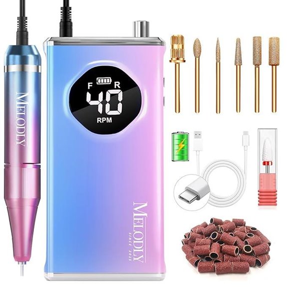 Melodly Rechargeable Electric Nail Drill Kit (40,000 RPM)