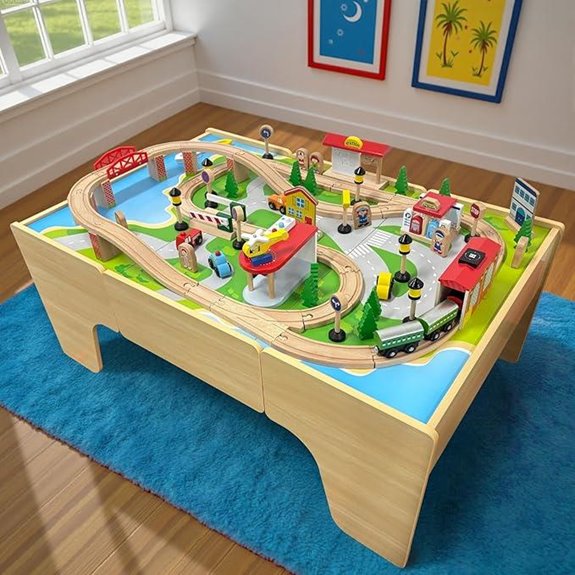 Wooden Train Set & Table for Toddlers