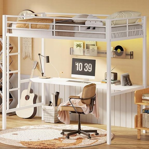 LIKIMIO Twin Loft Bed with Desk and LED Light