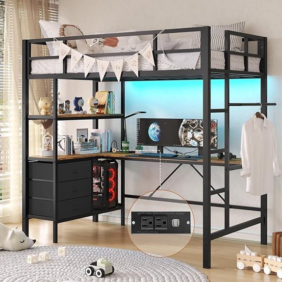 DICTAC Twin Loft Bed with Desk Lighting & Storage