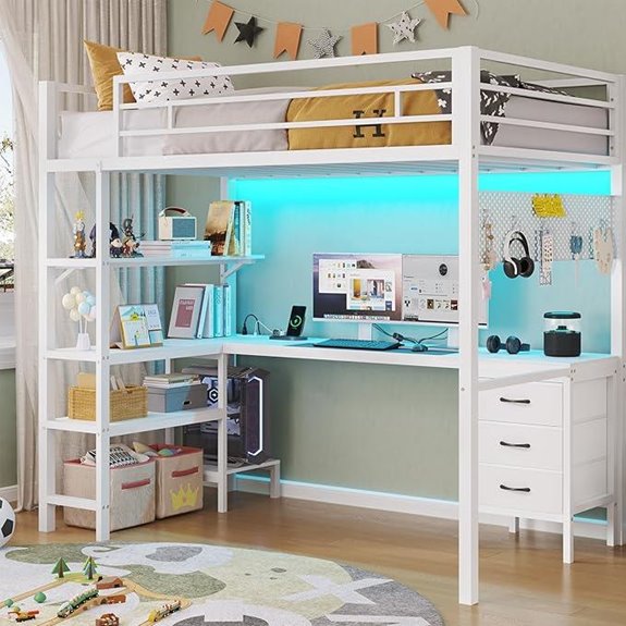 ADORNEVE Twin Loft Bed with Desk and LED Lights