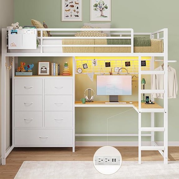 DICTAC Twin Loft Bed with L-Shaped Desk & Storage