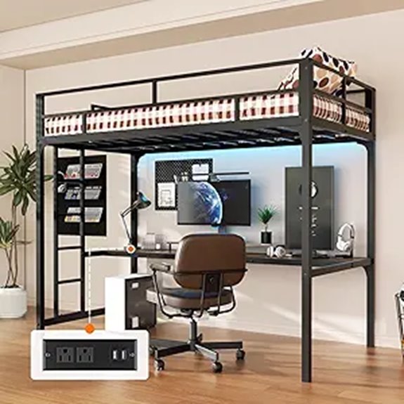 INTERGREAT Twin Loft Bed with Desk and LED Lights