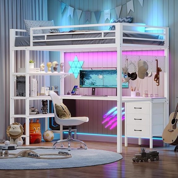 BTHFST Twin Loft Bed with Desk Lights & Storage