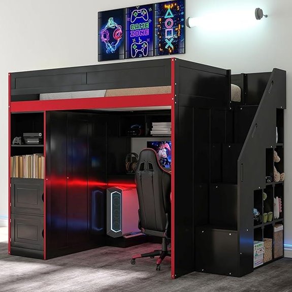 Meritline Twin Loft Bed with Storage and Desk