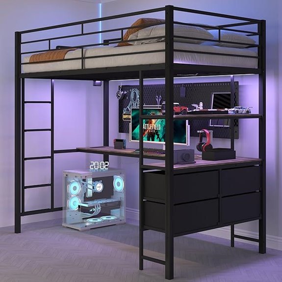 VINGLI Twin Metal Loft Bed with Desk and Storage