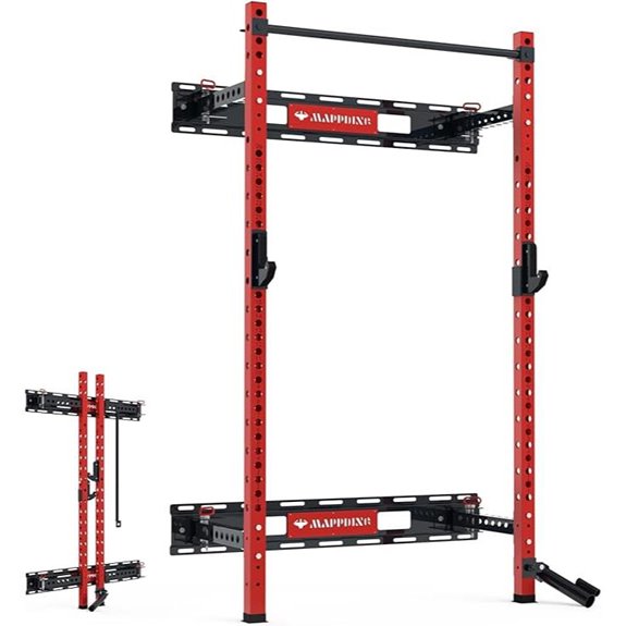 Wall-Mounted Folding Squat Rack with Pull-Up Bar
