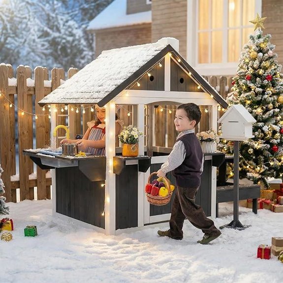 JOYMOR Kids Wooden Playhouse with Accessories