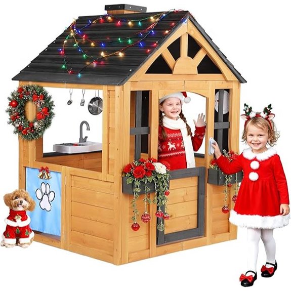 Kids Wooden Outdoor Playhouse with Kitchen and Accessories
