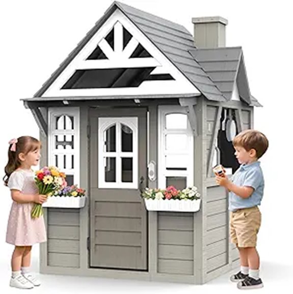 Kids Outdoor Wooden Playhouse with Kitchen and Accessories