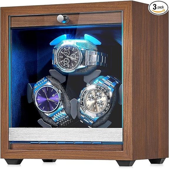 ANWBROAD Wooden 3 Watch Winder with Quiet Motor
