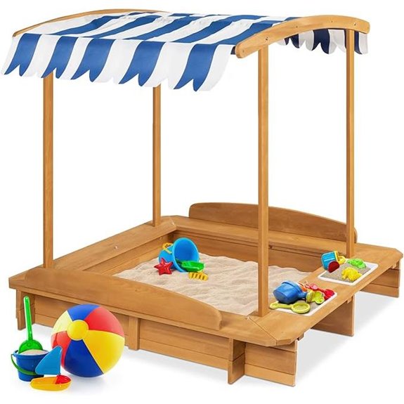 Kids Wooden Sandbox with Canopy and Benches