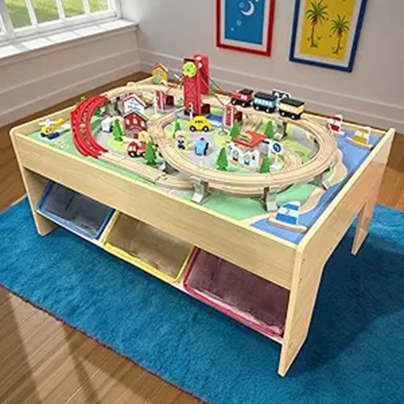 Wooden Toddler Train Set & Table with Storage