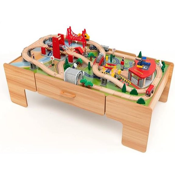 Honey Joy Wooden Train Table with Tracks and Storage