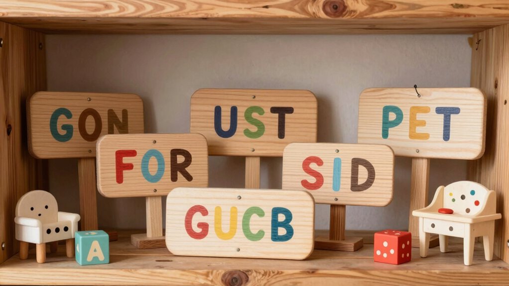 organized wooden sign storage