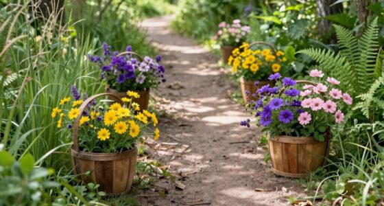 decorative baskets along pathway