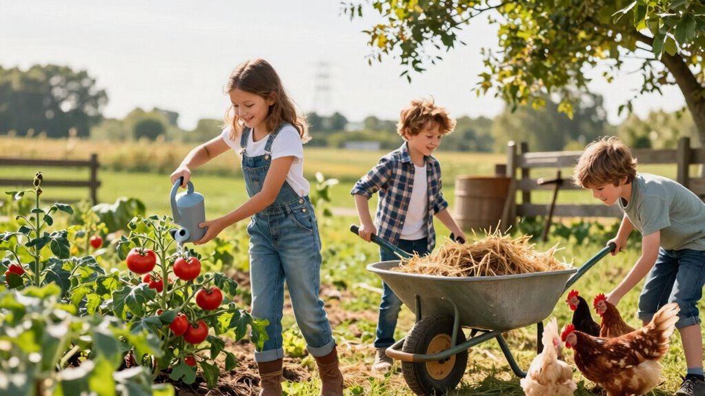 kids help on farm