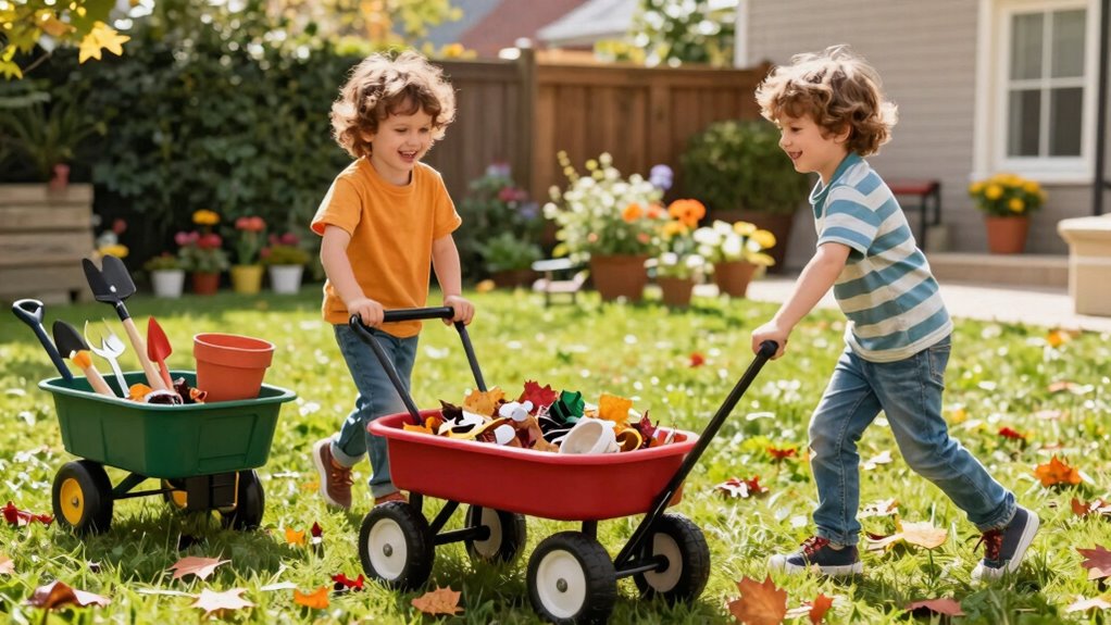 kids safely helping yard chores