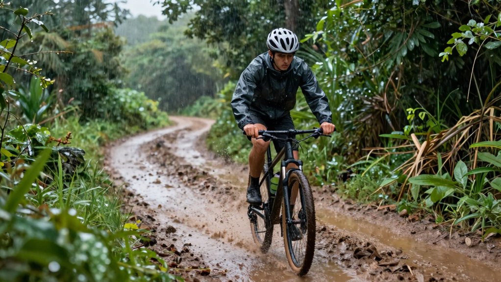 riding muddy wet trails